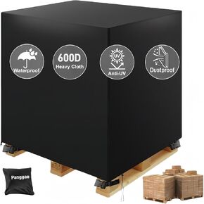 Pallet Covers,600 Heavy Duty Pallets Cover of Wood Pellets Fits Large Pallets Up to 48" x 60" x 48" | Waterproof,Rip-Proof, Fade Resistant, Cargo Pallet Covers with Zipper and Elastic Buckles (Black)