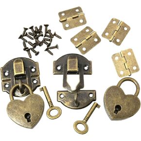 2 Sets 27 X 30mm Hasp Latch and Mini Box Hinges, Mini Decorative Lock Buckle with Screws, Antique Bronze