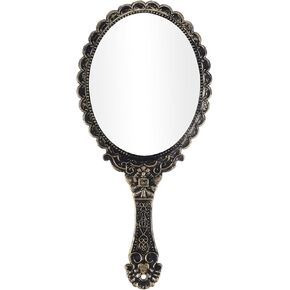 VOCOSTE Hand Mirror with Handle, Embossed Handheld Mirror, Vintage Hand Held Mirror Travel Portable Mirror, 9.8" L x 4.5" W, Rose Gold Tone