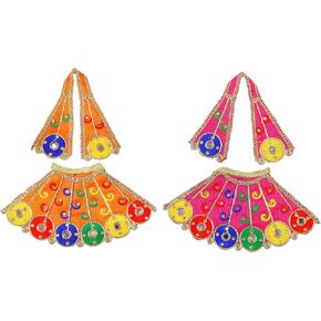 Aditri Creation Set of 2 Laxmi Durga Devi MATA Dress poshak vastra Cloth lehanga Chunari Puja Item for Idol Statues for Indian Traditional Festival(Size :- 3")(Red & Yellow)