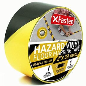 XFasten Hazard Warning Safety Striped Tape, Black and Yellow, Waterproof, 2-Inch x 33-Yards, High Visibility Warehouse Caution Stripe Adhesive Rolls Barricade Tape for Walls, Stairs, Aisles, Floors