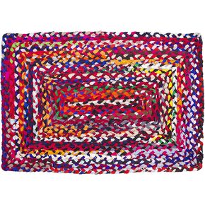 Eleet Handcrafted Reversible Cotton Area Rug - 4 Ft Multicolor Hand Woven Braided Rug Rag (4 Feet Fancy Round Cotton + Jute)