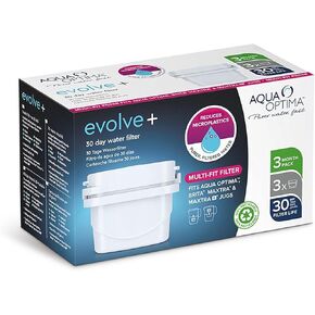 Aqua Optima Evolve+ Replacement Filter for Aqua Optima Pitchers, Perfect Pour, Filtered Dispensers, Aurora, Filter Kettles and SCA Coffee Makers. NSF/ANSI Certified, Reduces Microplastics, Pack of 6