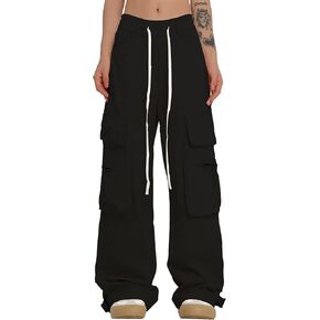 Women Cargo Pants Y2k Hip Hop Jogger Sweatpant Straight Wide Leg High Waisted Casual Pants