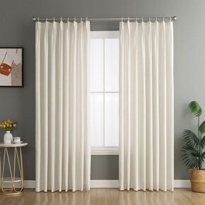 Pinch Pleated Natural Linen Curtains Darkening with pin Hooks 63 72 84 96 108 120 inches Length - Pinch Pleated Linen Panel Drapes Window Shades for Living Room Bedroom(1 Panel,72″x90″)