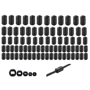 80Pcs Clip-on Ferrite Ring Core RFI EMI Noise Suppressor Cable Clip for 3mm/5mm/7mm/9mm/13mm Diameter Cable Power Cord, Black