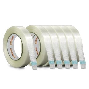 Strapping Tape (1/2" x 60 yds, Pack of 6) Filament Tape Rolls - 5.5mil Fiberglass Tape - Reinforced Packing Tape - Synthetic PET Adhesive Heavy Duty Packing Tape