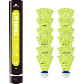 12-Pack Nylon Yellow Badminton Shuttlecocks with High Durability High Speed Badminton Birdies Balls Model 501