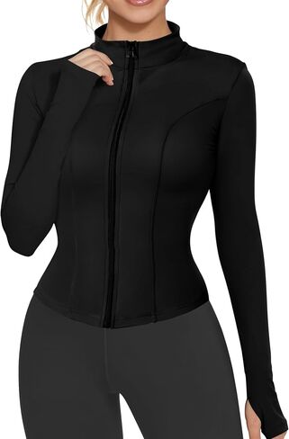 AURUZA Womens Workout Jackets, Lightweight Zip Up Athletic Jacket for Women Cropped Workout Gym Running Tops With Thumb Holes in Saudi Arabia