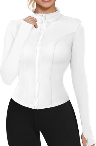 AURUZA Womens Workout Jackets, Lightweight Zip Up Athletic Jacket for Women Cropped Workout Gym Running Tops With Thumb Holes in Saudi Arabia