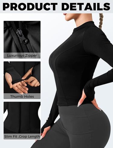 AURUZA Womens Workout Jackets, Lightweight Zip Up Athletic Jacket for Women Cropped Workout Gym Running Tops With Thumb Holes in Saudi Arabia