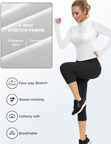 AURUZA Womens Workout Jackets, Lightweight Zip Up Athletic Jacket for Women Cropped Workout Gym Running Tops With Thumb Holes in Saudi Arabia
