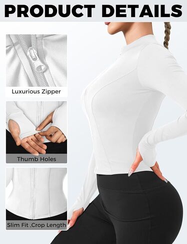 AURUZA Womens Workout Jackets, Lightweight Zip Up Athletic Jacket for Women Cropped Workout Gym Running Tops With Thumb Holes in Saudi Arabia