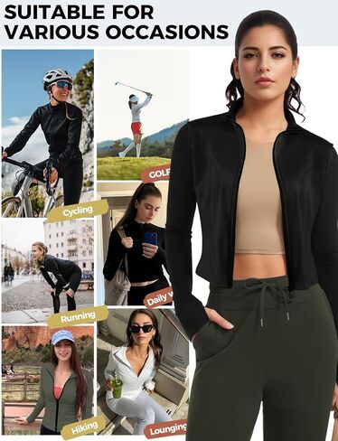 AURUZA Womens Workout Jackets, Lightweight Zip Up Athletic Jacket for Women Cropped Workout Gym Running Tops With Thumb Holes in Saudi Arabia