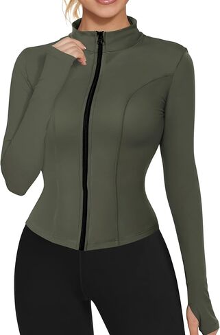 AURUZA Womens Workout Jackets, Lightweight Zip Up Athletic Jacket for Women Cropped Workout Gym Running Tops With Thumb Holes in Saudi Arabia