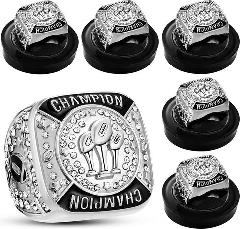 6 Pack Football Ring Football Champion Rings Size 11 Football Champion Trophy Rings Sport Award Gift with Display Stand Box and Neck Chain for Football Tournament League Winner in Kuwait