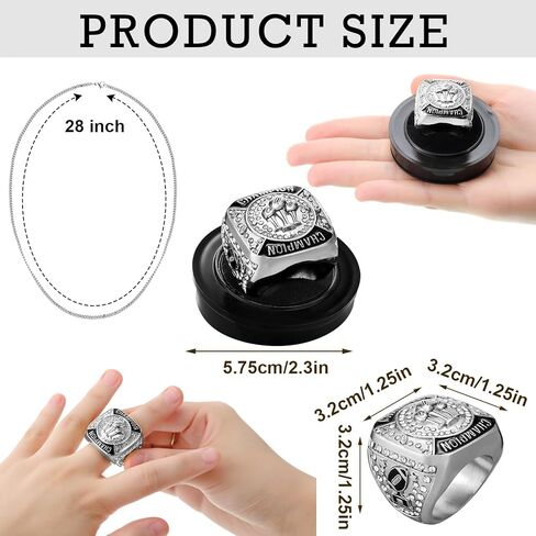 6 Pack Football Ring Football Champion Rings Size 11 Football Champion Trophy Rings Sport Award Gift with Display Stand Box and Neck Chain for Football Tournament League Winner in Kuwait