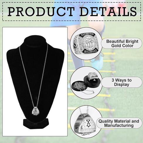 6 Pack Football Ring Football Champion Rings Size 11 Football Champion Trophy Rings Sport Award Gift with Display Stand Box and Neck Chain for Football Tournament League Winner in Kuwait