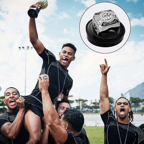 6 Pack Football Ring Football Champion Rings Size 11 Football Champion Trophy Rings Sport Award Gift with Display Stand Box and Neck Chain for Football Tournament League Winner in Kuwait