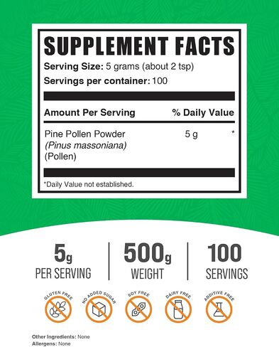 BulkSupplements.com Pine Pollen Powder - Broken Cell Wall, Pine Pollen Supplement, Herbal Supplement - Gluten Free, 5g per Serving, 250g (8.8 oz) (Pack of 1) in Saudi Arabia