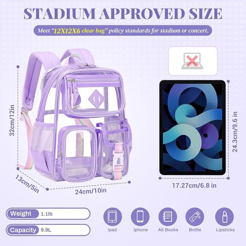 Clear Backpack for Stadium Events 12×12×6 in Mini Clear Bag Transparent School Bookbag for Kids Girls Boys Women with Thicken Shoulder Straps for Concert, Sporting Events, School, Festival,Black in Saudi Arabia