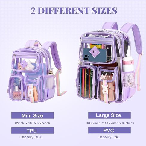 Clear Backpack for Stadium Events 12×12×6 in Mini Clear Bag Transparent School Bookbag for Kids Girls Boys Women with Thicken Shoulder Straps for Concert, Sporting Events, School, Festival,Black in Saudi Arabia