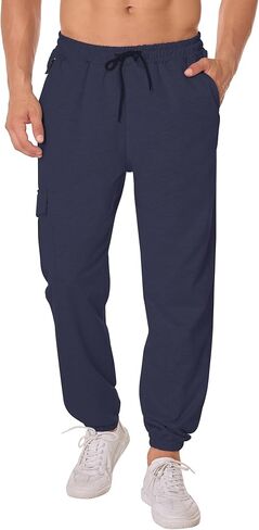 SILKWORLD Mens Sweatpants Casual Cargo Pants Drawstring Hiking Pants Workout Tactical Joggers Sweatpants for Men in Saudi Arabia