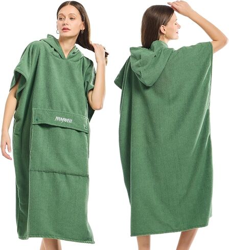 Surf Poncho Changing Towel Robe with Hood, Microfiber Quick Dry Water Absorbent Beach Poncho Towel with Pocket for Surfing, Swimming, Bathing, Wetsuit Changing (Olive Green) in Saudi Arabia
