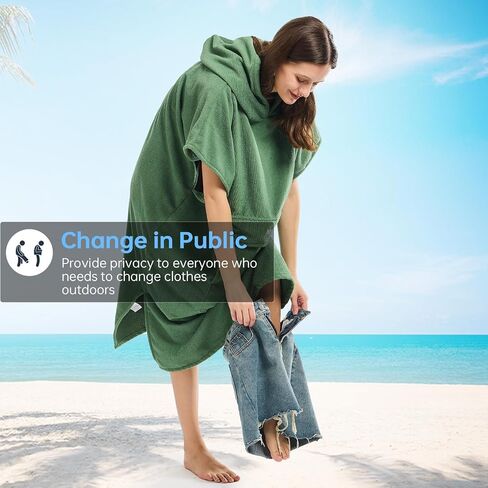 Surf Poncho Changing Towel Robe with Hood, Microfiber Quick Dry Water Absorbent Beach Poncho Towel with Pocket for Surfing, Swimming, Bathing, Wetsuit Changing (Olive Green) in Saudi Arabia