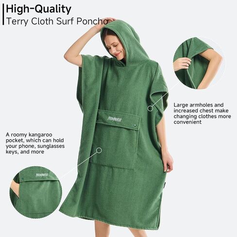 Surf Poncho Changing Towel Robe with Hood, Microfiber Quick Dry Water Absorbent Beach Poncho Towel with Pocket for Surfing, Swimming, Bathing, Wetsuit Changing (Olive Green) in Saudi Arabia