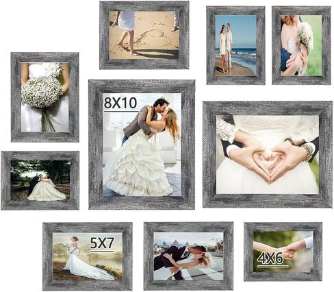 مجموعة إطار صور زجاجي مع اثنين 8 × 10، أربعة 5 × 7، أربعة 4 × 6، إطار جداري لمعرض الكولاج الريفي، إطارات صور خشبية لبيت المزرعة لديكور معرض جدار غرفة المعيشة أو المكتب، أسود ريفي in Saudi Arabia