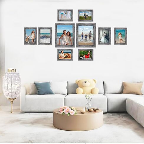 مجموعة إطار صور زجاجي مع اثنين 8 × 10، أربعة 5 × 7، أربعة 4 × 6، إطار جداري لمعرض الكولاج الريفي، إطارات صور خشبية لبيت المزرعة لديكور معرض جدار غرفة المعيشة أو المكتب، أسود ريفي in Saudi Arabia