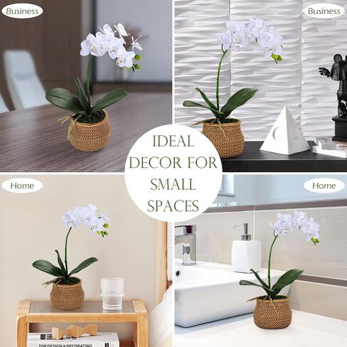 Artificial Orchids in Pot, Real Touch, Artfully Crafted Phaleanopsis Bonsai, Faux Orchid, Fake Orchid Flowers White with a Silver Ceramic Vase, Perfect for Home, Office,Hotel Decor in Saudi Arabia