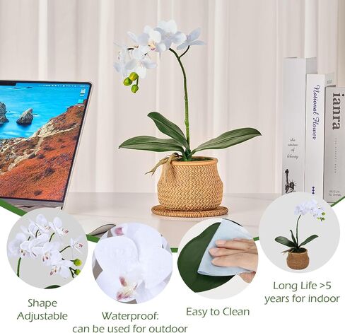 Artificial Orchids in Pot, Real Touch, Artfully Crafted Phaleanopsis Bonsai, Faux Orchid, Fake Orchid Flowers White with a Silver Ceramic Vase, Perfect for Home, Office,Hotel Decor in Saudi Arabia