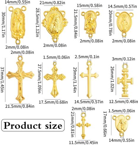 50pcs Rosary Cross and Center Miraculous Medal Charms Tibetan Jesus Crucifix Pendants Virgin Mary Oval Chandelier Links for DIY Rosary Necklace Jewelry Making, 10 Styles in Kuwait