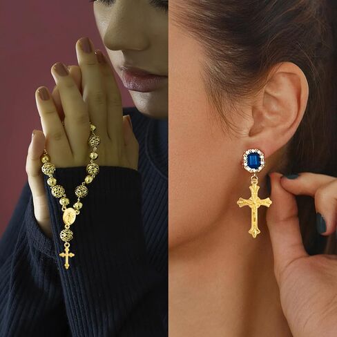 50pcs Rosary Cross and Center Miraculous Medal Charms Tibetan Jesus Crucifix Pendants Virgin Mary Oval Chandelier Links for DIY Rosary Necklace Jewelry Making, 10 Styles in Kuwait