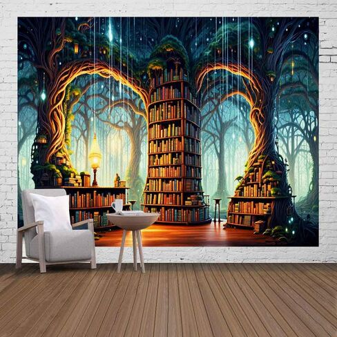 Ine Ive Enchanted Forest نسيج مكتبة الخيال نسيج الجدار شنقا 80 × 60 بوصة رف الكتب السحري الجنية العجائب بطانية الجدار لديكور المنزل النوم GTMRIE0271 in Kuwait