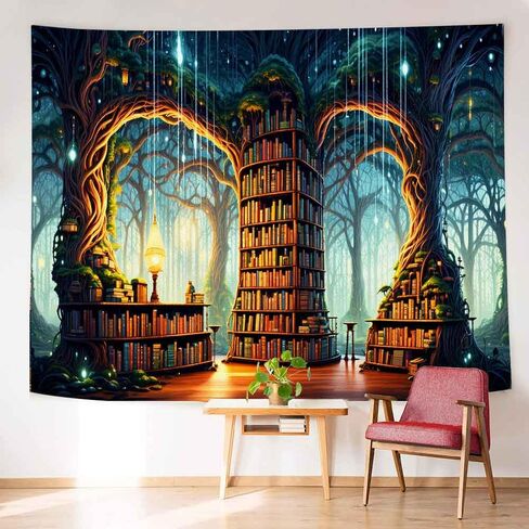 Ine Ive Enchanted Forest نسيج مكتبة الخيال نسيج الجدار شنقا 80 × 60 بوصة رف الكتب السحري الجنية العجائب بطانية الجدار لديكور المنزل النوم GTMRIE0271 in Kuwait