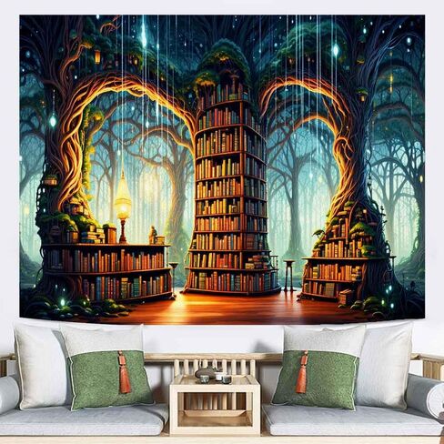 Ine Ive Enchanted Forest نسيج مكتبة الخيال نسيج الجدار شنقا 80 × 60 بوصة رف الكتب السحري الجنية العجائب بطانية الجدار لديكور المنزل النوم GTMRIE0271 in Kuwait
