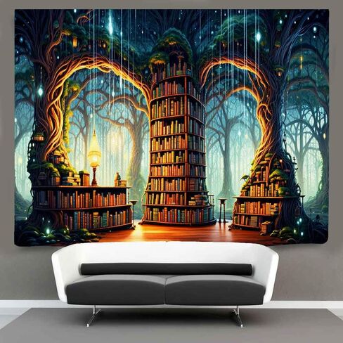 Ine Ive Enchanted Forest نسيج مكتبة الخيال نسيج الجدار شنقا 80 × 60 بوصة رف الكتب السحري الجنية العجائب بطانية الجدار لديكور المنزل النوم GTMRIE0271 in Kuwait