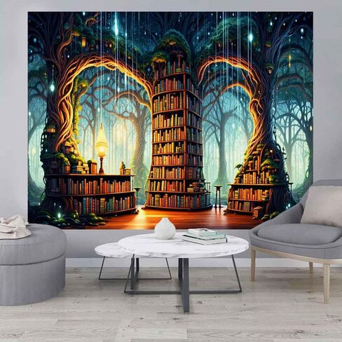Ine Ive Enchanted Forest نسيج مكتبة الخيال نسيج الجدار شنقا 80 × 60 بوصة رف الكتب السحري الجنية العجائب بطانية الجدار لديكور المنزل النوم GTMRIE0271 in Kuwait