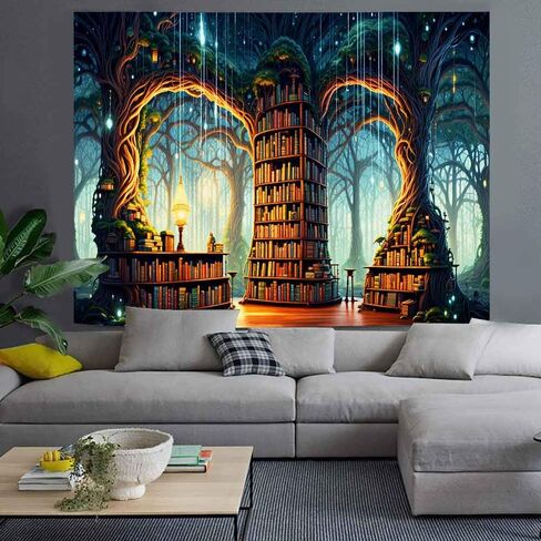 Ine Ive Enchanted Forest نسيج مكتبة الخيال نسيج الجدار شنقا 80 × 60 بوصة رف الكتب السحري الجنية العجائب بطانية الجدار لديكور المنزل النوم GTMRIE0271 in Kuwait