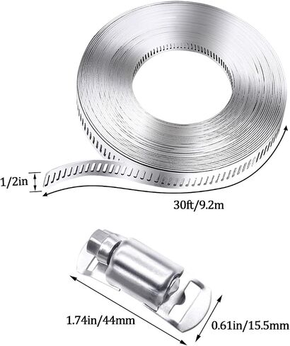مجموعة متنوعة من مشابك خرطوم الفولاذ المقاوم للصدأ 304، حزام معدني DIY بطول 6.5 قدم + 4 مثبتات أقوى، مشابك خرطوم تروس دودة كبيرة قابلة للتعديل، مشابك لولبية للأنابيب والقناة والأنبوب وخط الوقود in Saudi Arabia