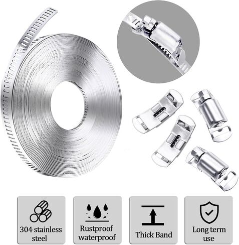 مجموعة متنوعة من مشابك خرطوم الفولاذ المقاوم للصدأ 304، حزام معدني DIY بطول 6.5 قدم + 4 مثبتات أقوى، مشابك خرطوم تروس دودة كبيرة قابلة للتعديل، مشابك لولبية للأنابيب والقناة والأنبوب وخط الوقود in Saudi Arabia