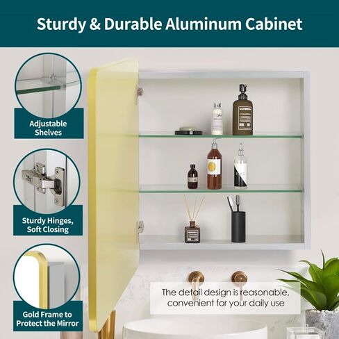 Movo Medicine Cabinet with Mirror, 24 Inch x 30 Inch Aluminum Mirror Cabinet with Single Door, Bathroom Medicine Cabinet, Surface Mount or Recess Installation,Silver in Kuwait