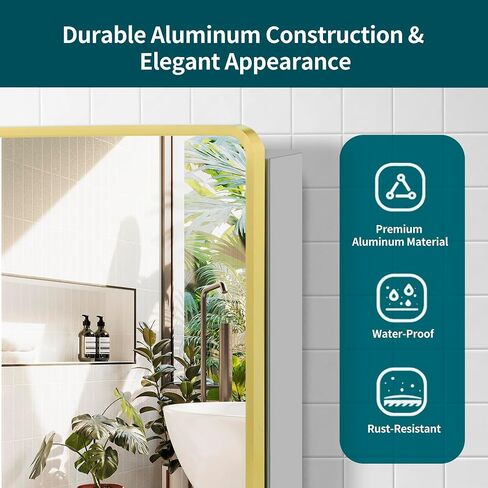 Movo Medicine Cabinet with Mirror, 24 Inch x 30 Inch Aluminum Mirror Cabinet with Single Door, Bathroom Medicine Cabinet, Surface Mount or Recess Installation,Silver in Kuwait