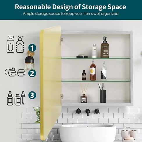 Movo Medicine Cabinet with Mirror, 24 Inch x 30 Inch Aluminum Mirror Cabinet with Single Door, Bathroom Medicine Cabinet, Surface Mount or Recess Installation,Silver in Kuwait