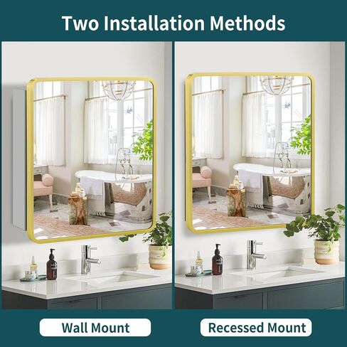 Movo Medicine Cabinet with Mirror, 24 Inch x 30 Inch Aluminum Mirror Cabinet with Single Door, Bathroom Medicine Cabinet, Surface Mount or Recess Installation,Silver in Kuwait