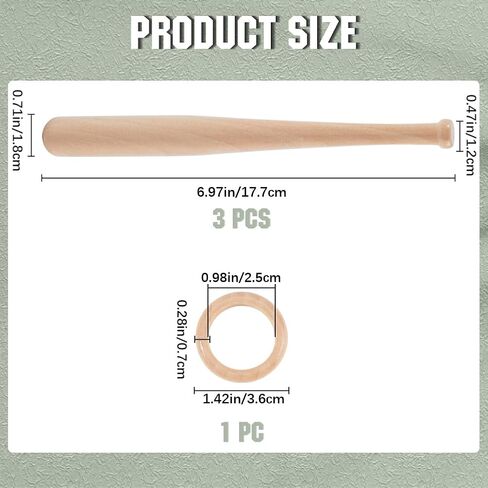 GORGECRAFT 3PCS 7 Inch Baseball Bat 1PC Wooden Baseball Ring Unfinished Mini Baseball Bat Unpainted Wood Bats for Painting Keychain Action Figures DIY Craft Projects Ball Sports Party Favors in Saudi Arabia