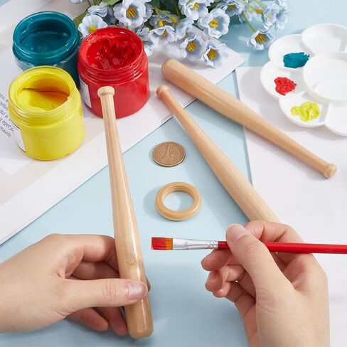GORGECRAFT 3PCS 7 Inch Baseball Bat 1PC Wooden Baseball Ring Unfinished Mini Baseball Bat Unpainted Wood Bats for Painting Keychain Action Figures DIY Craft Projects Ball Sports Party Favors in Saudi Arabia